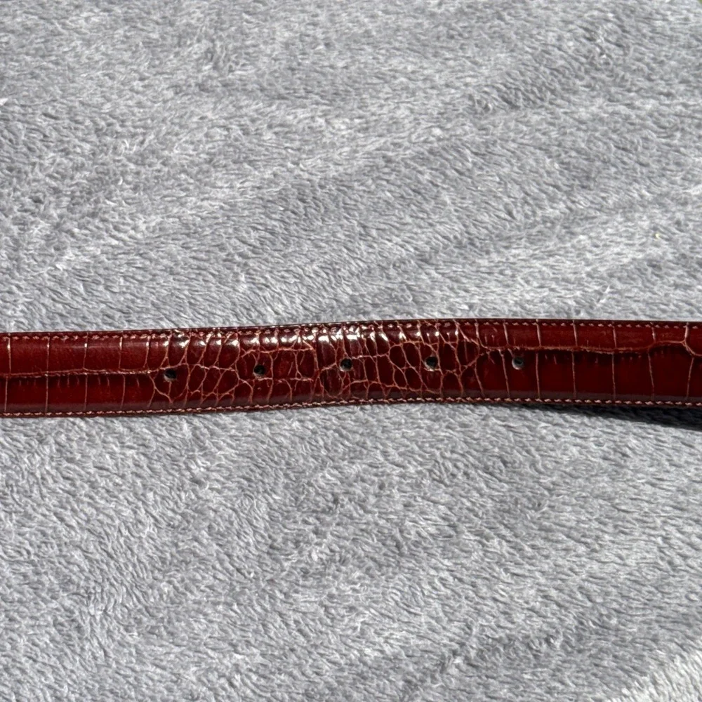 Ralph Lauren Mens Brown Crocodile Embossed Leather Belt Gold Buckle Dress Belt M - Picture 10 of 14
